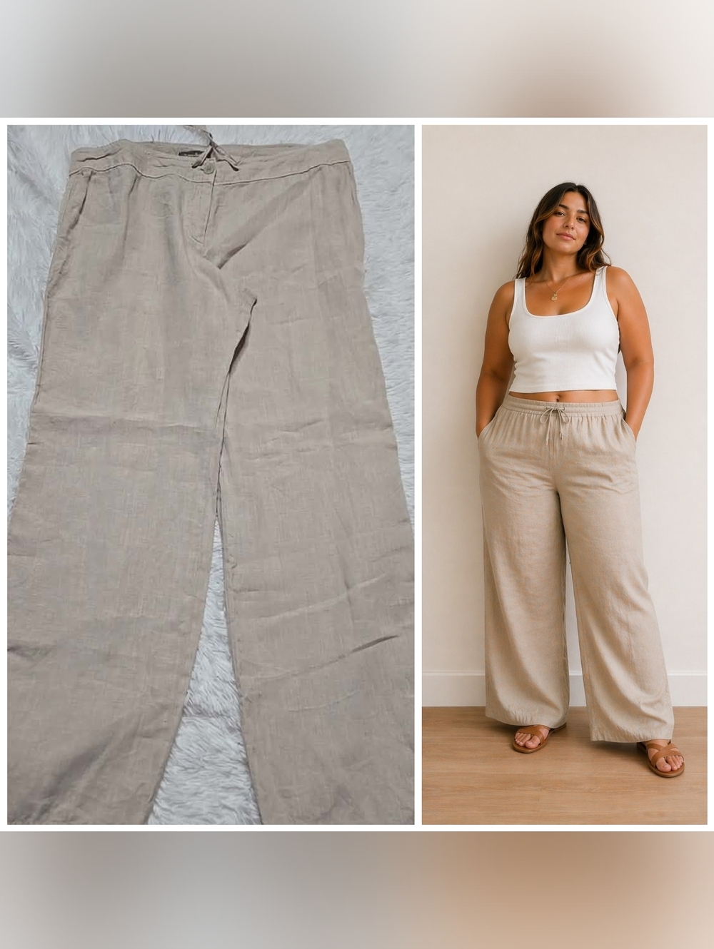 Tommy Bahama Tan 100% Linen Wide-Leg Tropical Vacation Pants Size 14 36x31